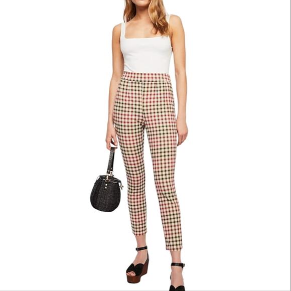 Free People Pants - Free People Gingham Plaid Retro Preppy Twee Skinny High Waisted Pants 28